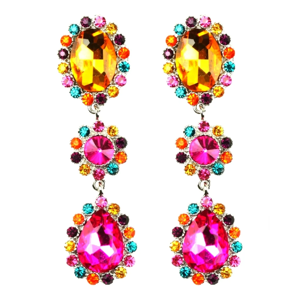 Multicolor Three Tier Drop Earrings